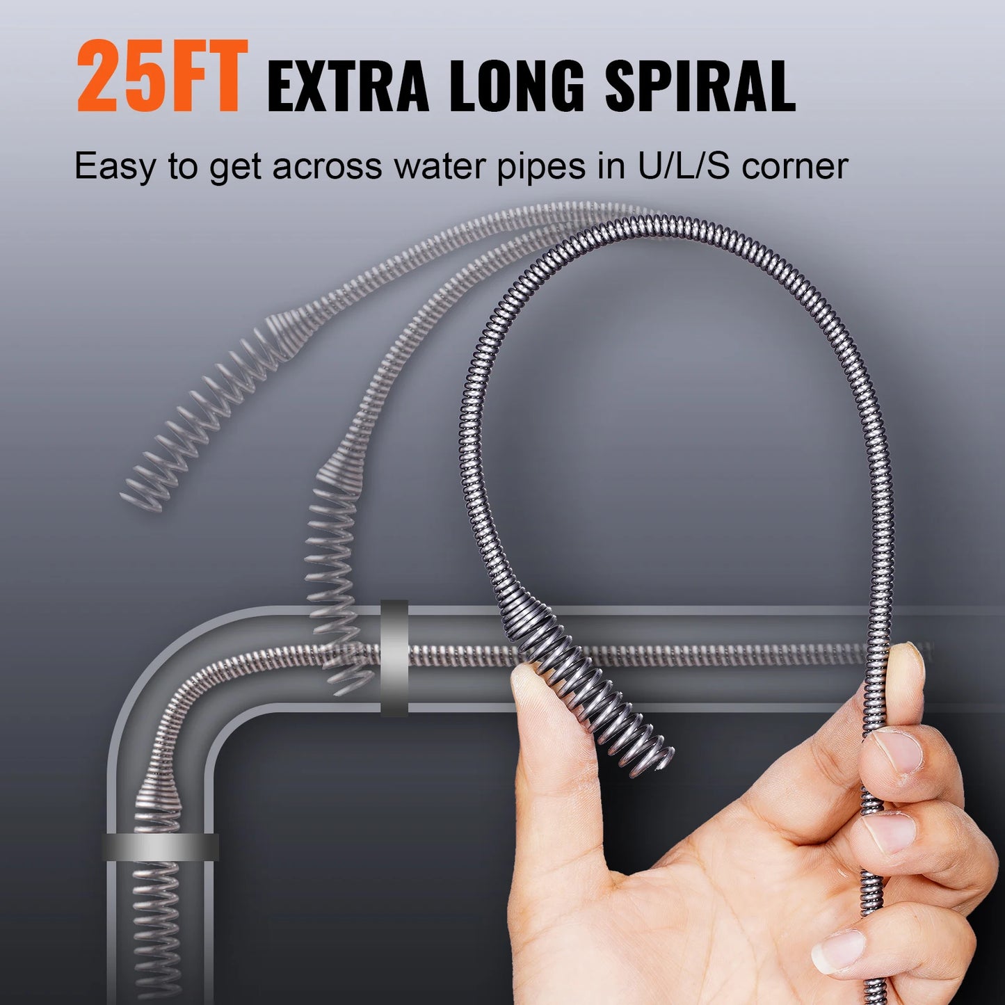 Drain Auger Manual Feeding Plumbing Snake With Drill Attachment
