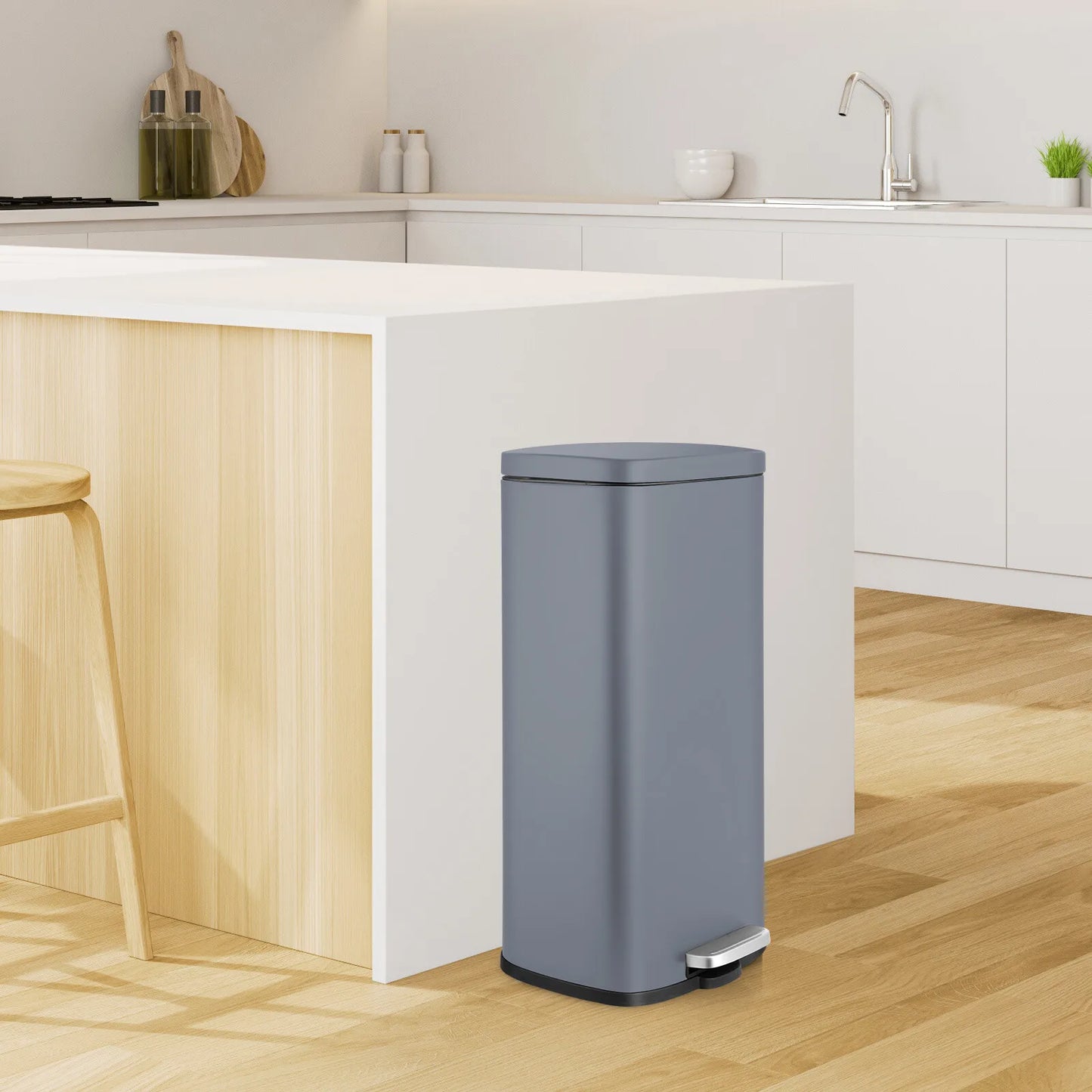 Rectangular Trash Can With Soft Close Pedal Stainless Steel