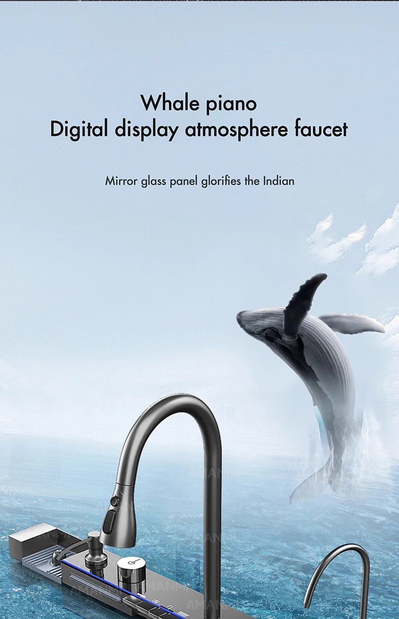 MYQualife 304 Stainless Steel Waterfall Kitchen Sink Digital Display Faucet
