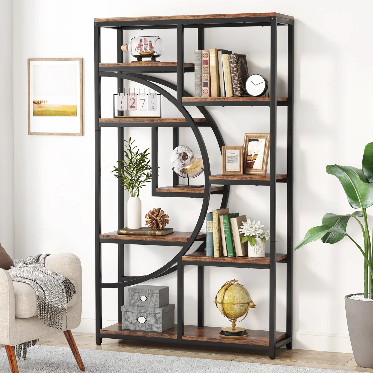 Tribesigns 5 Tier Industrial Bookshelf Etagere Freestanding Bookcase