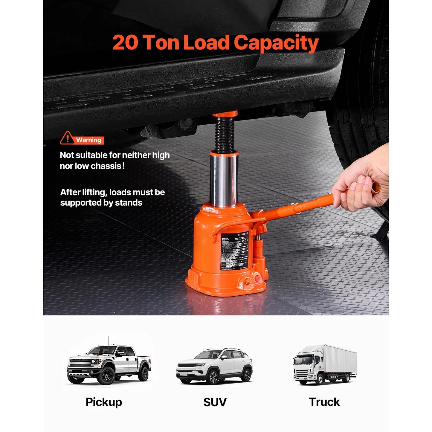 SucceBuy Hydraulic Bottle Jack With Long Handle For Vehicles