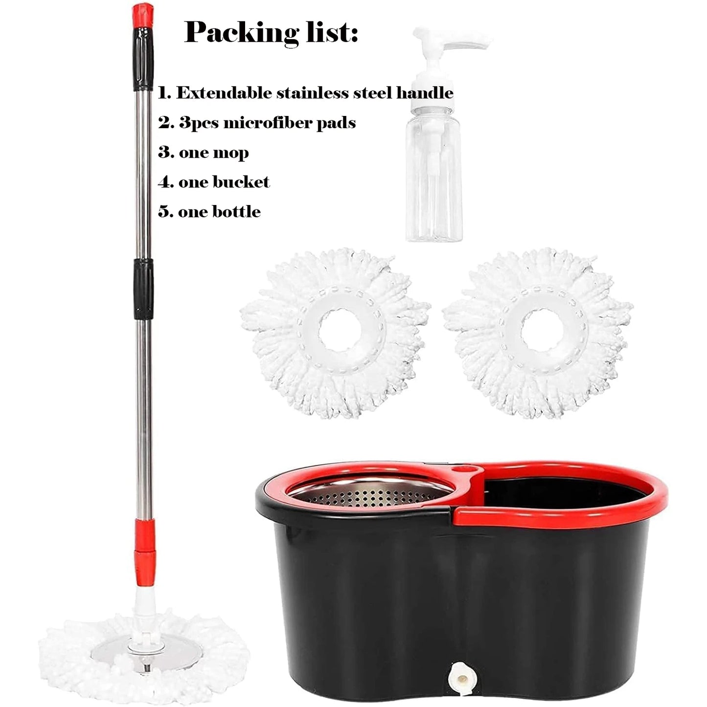 NONECN 360 Spin Mop Bucket Set With Wring Microfiber Heads