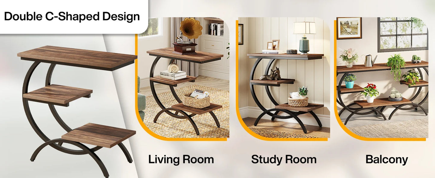 Tribesigns Industrial 3 Tier C Shaped End Table with Storage