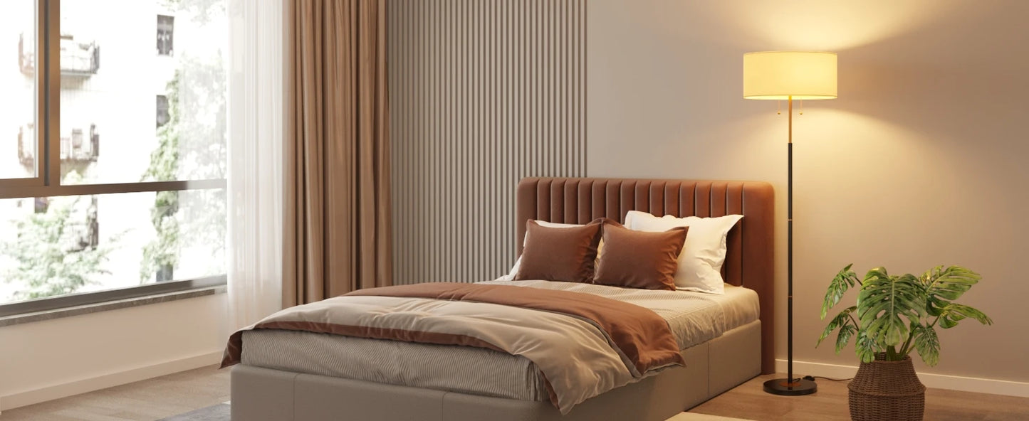 Mid Century Floor Lamp With Fabric Shade Nine Watt Bulb