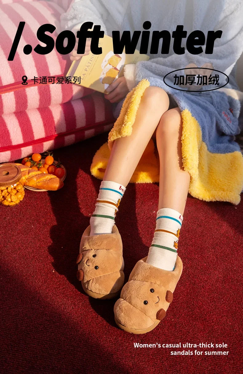 LORGL Cute Cartoon Fluffy Slippers Women Men Indoor House Shoes