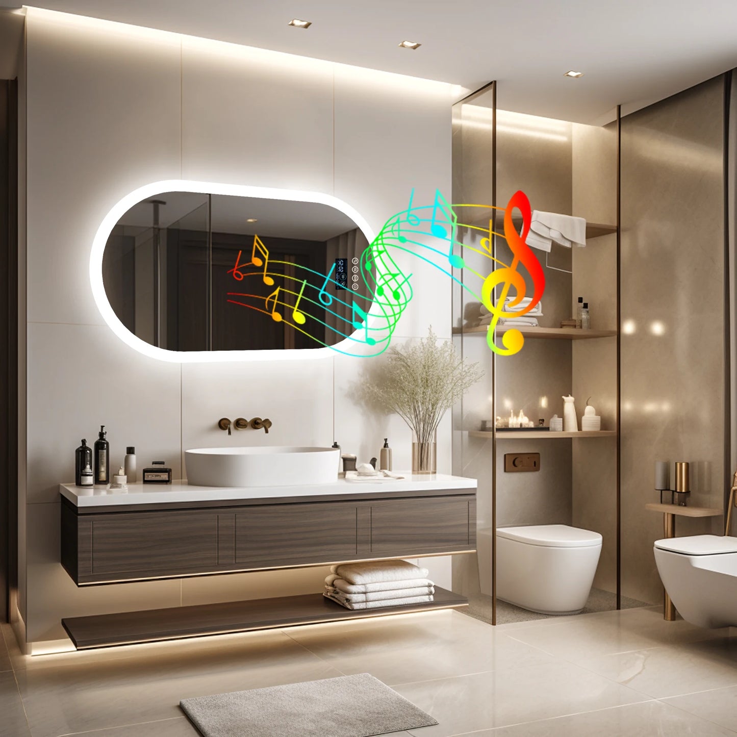 LUVODICRI LED Lighted Bluetooth Bathroom Mirror Backlit With Anti Fog