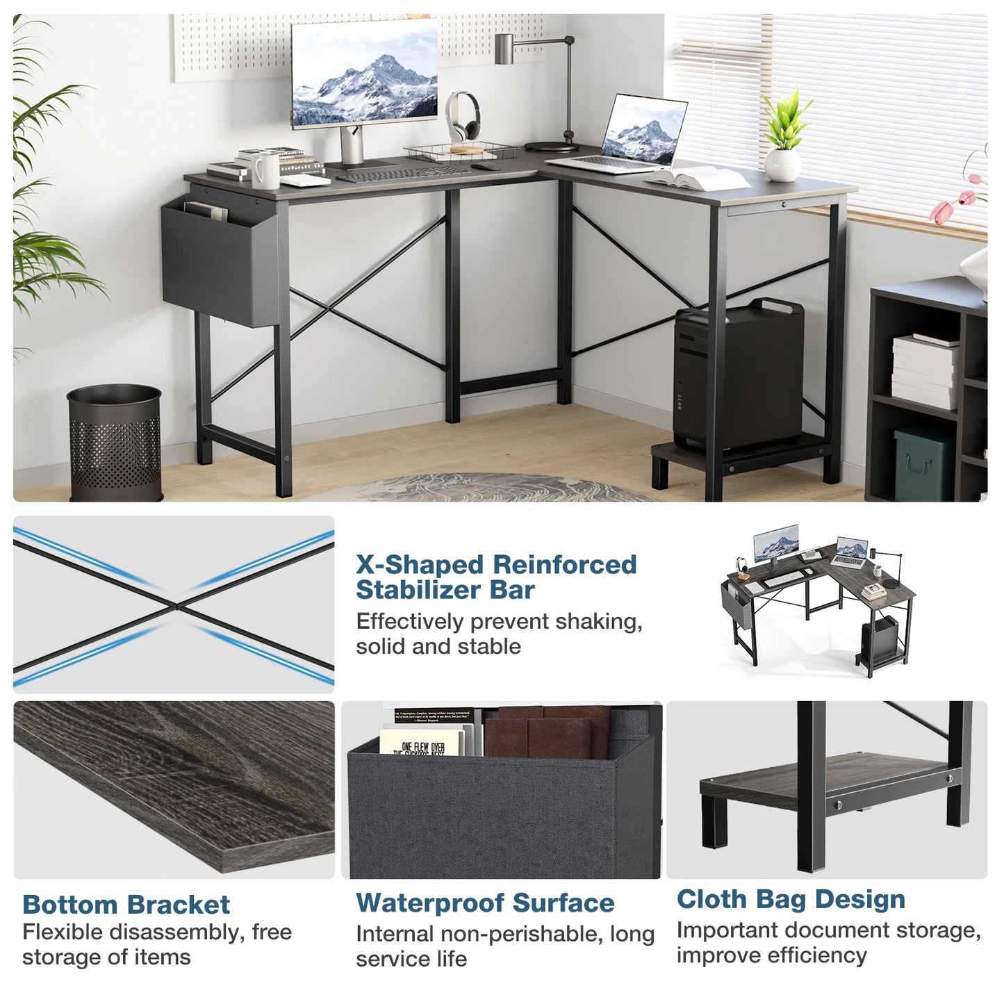 JHK Gaming Corner L Shaped Office Desk With CPU Storage