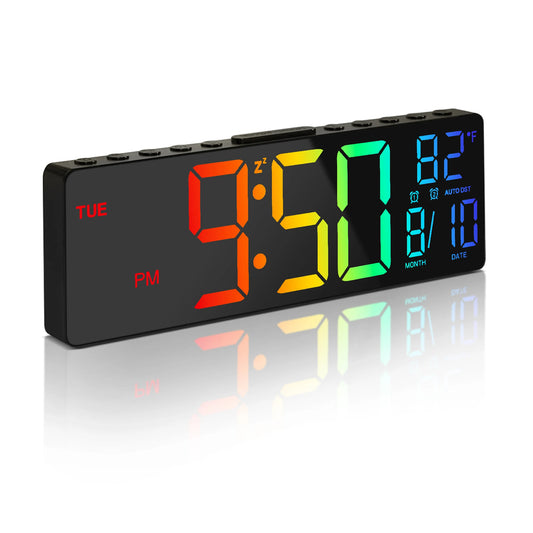 LED Digital Wall Clock With Remote Auto DST And Temperature Display