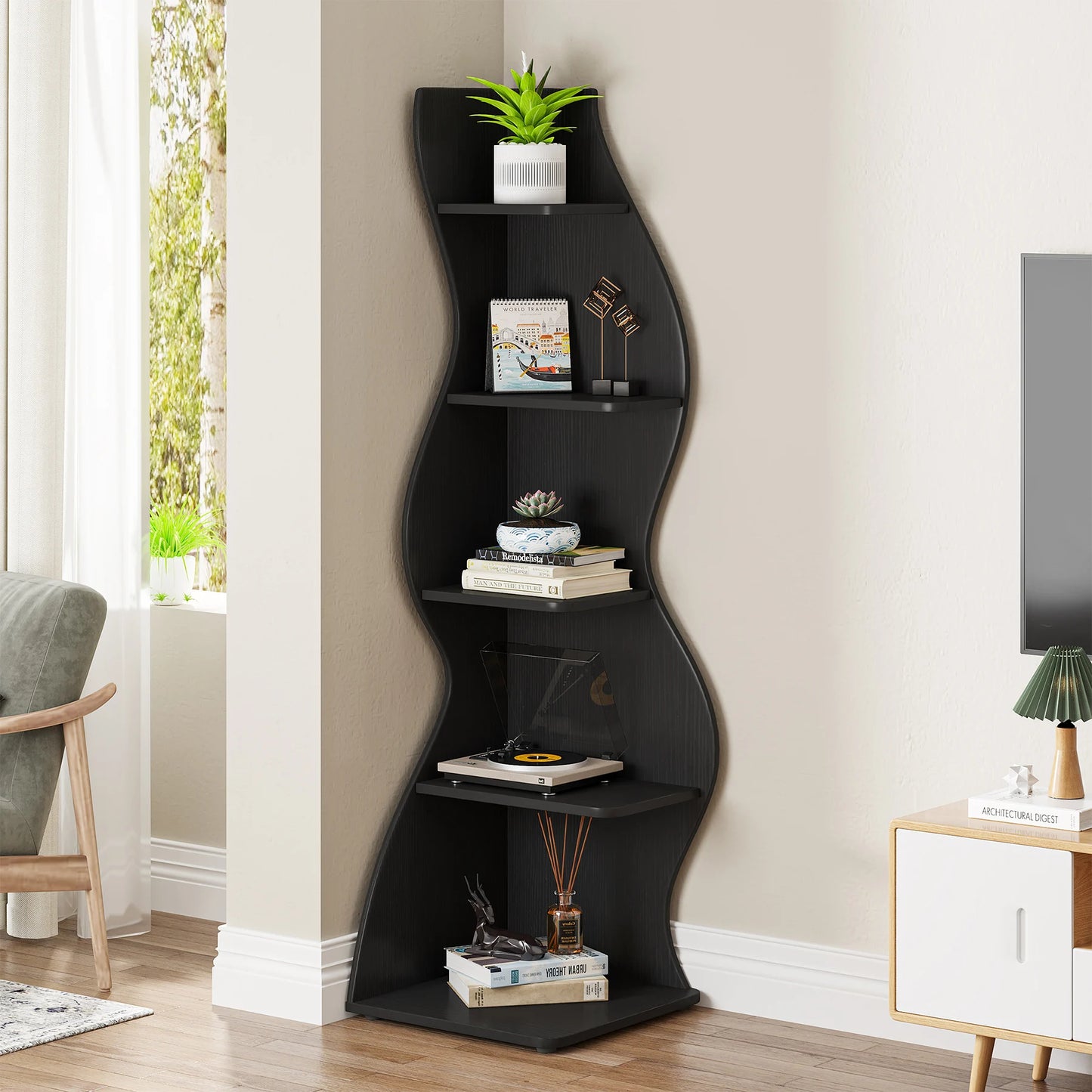 Tribesigns 5 Tier Corner Shelf Wall Bookshelf Plant Stand