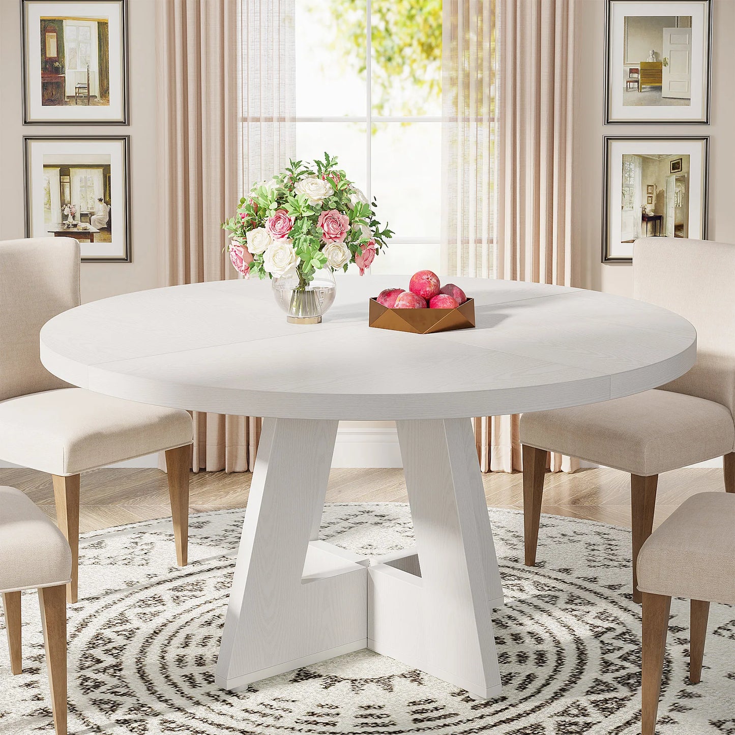 Tribesigns Round Dining Table for Four Kitchen Farmhouse Dining Room