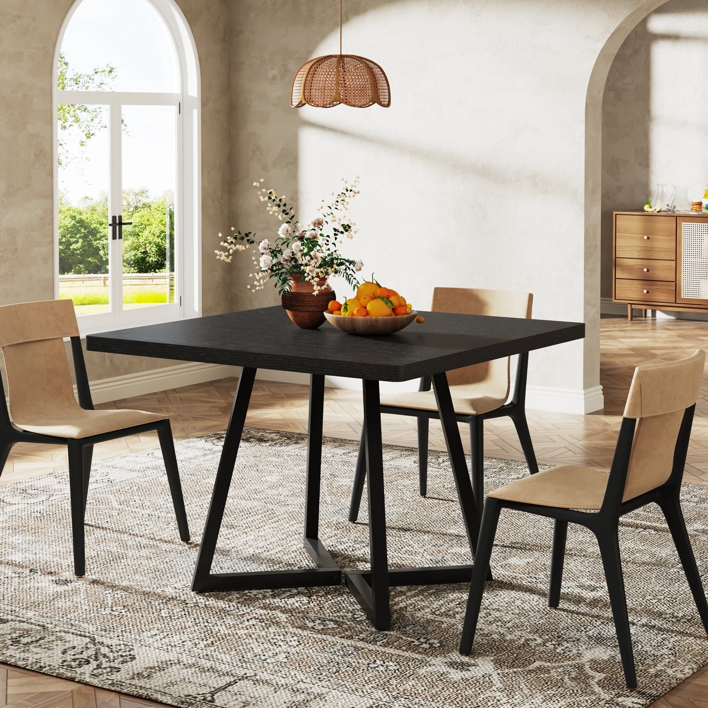 Tribesigns Square Dining Table For Four With Metal Base
