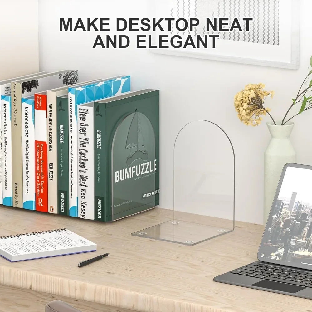 Hign-concerned 4-Piece Acrylic Bookend Set Transparent Desk Organizer