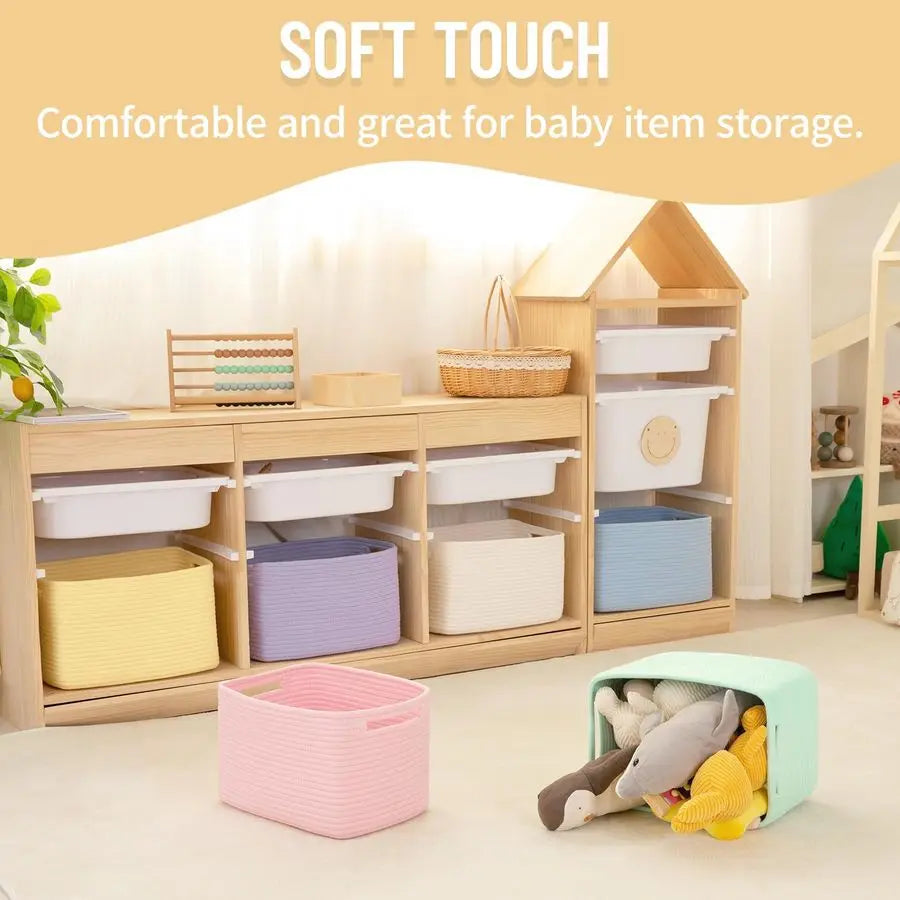 Soft Woven Storage Baskets for Nursery Organization and Shelves