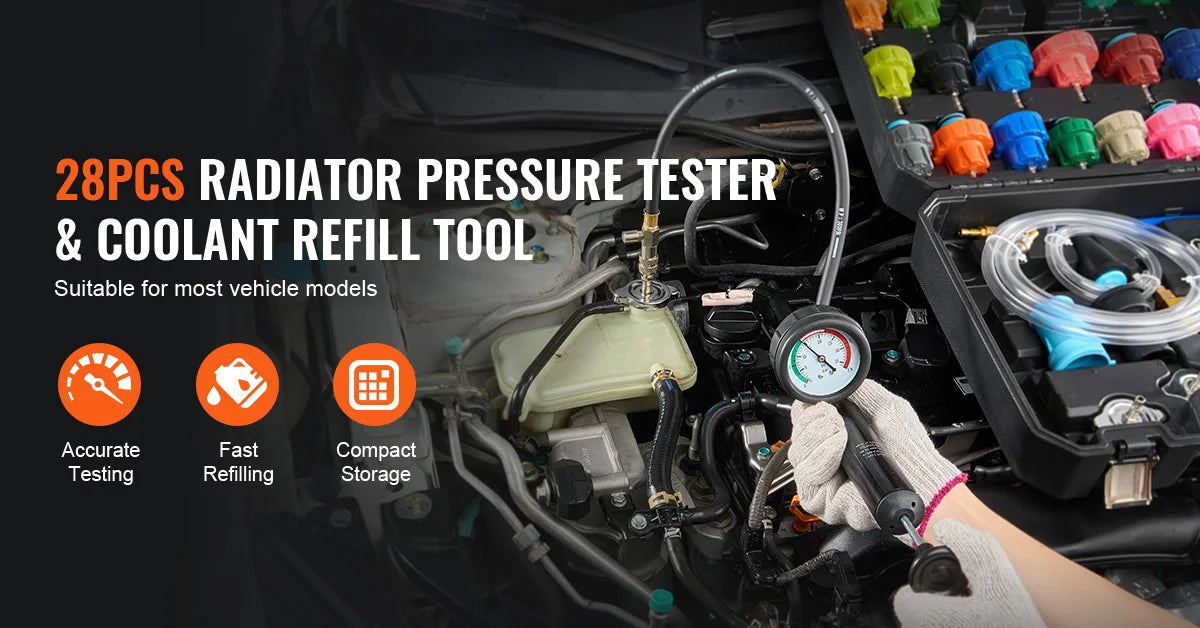 SucceBuy 28 Piece Universal Radiator Pressure Tester Kit Manual Pump