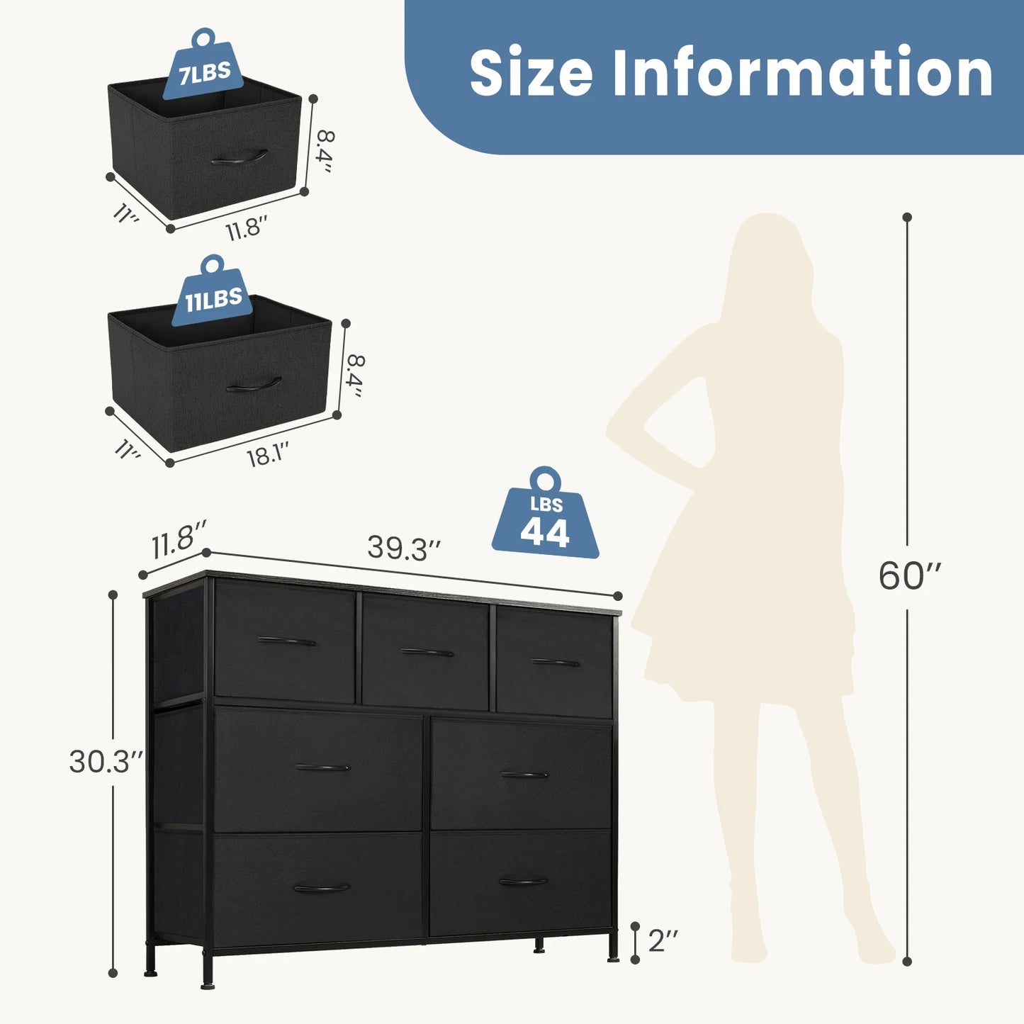 JHK Dresser With 7 Fabric Drawers Storage Closet Chest