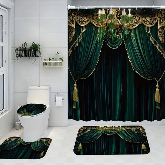 Elegant 4-Piece Bath Curtain Set With 2D Flat Printed Panels