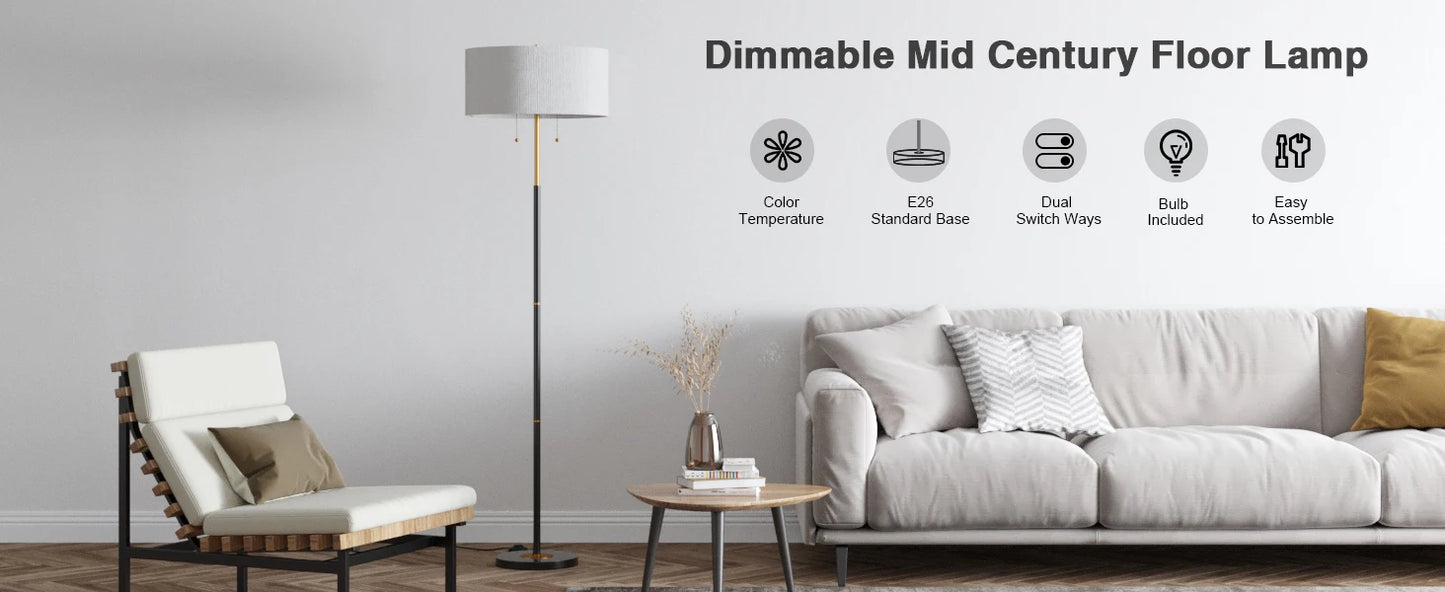 Mid Century Floor Lamp With Fabric Shade Nine Watt Bulb