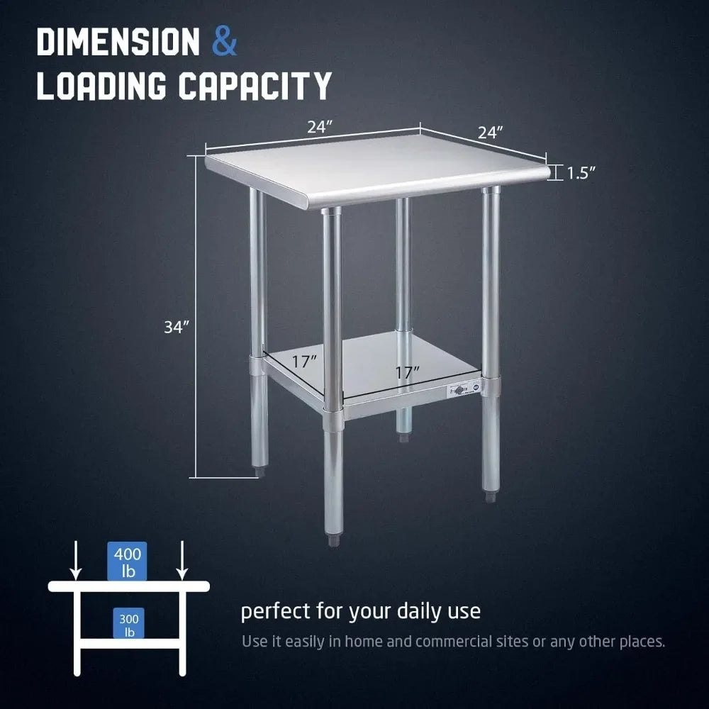 Stainless Steel Prep Table NSF Commercial Undershelf Heavy Duty Kitchen