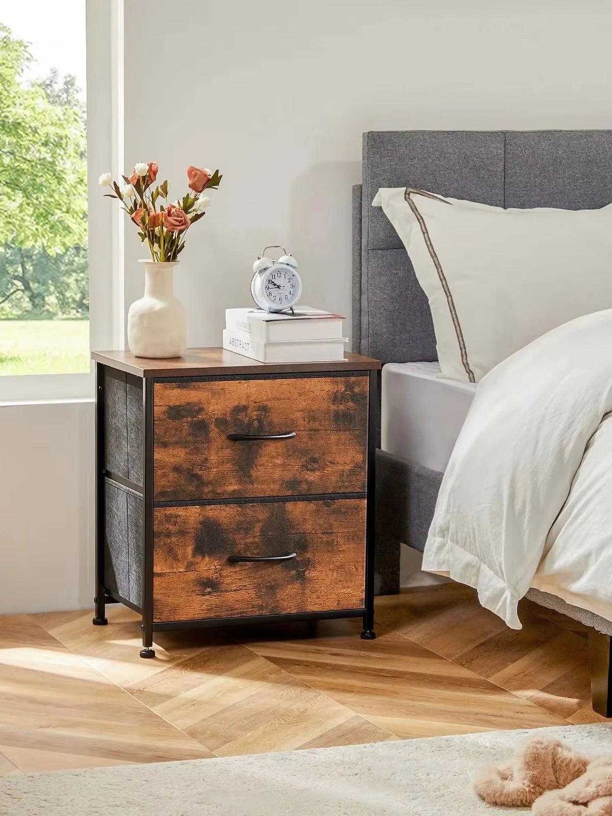 JHK Nightstand Bedside Table With Storage Drawers For Bedroom