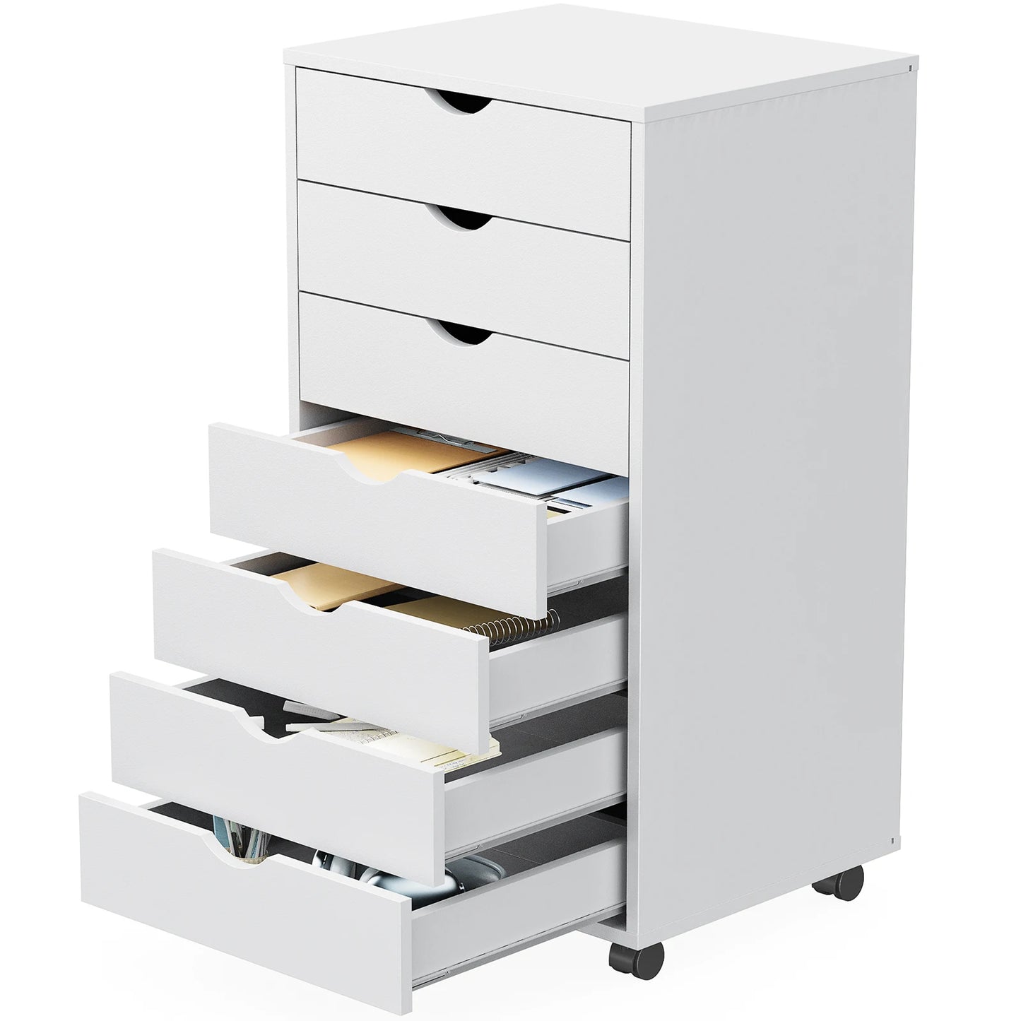 JHK Wooden 7 Drawer Chest Nightstand Storage Cabinet On Wheels