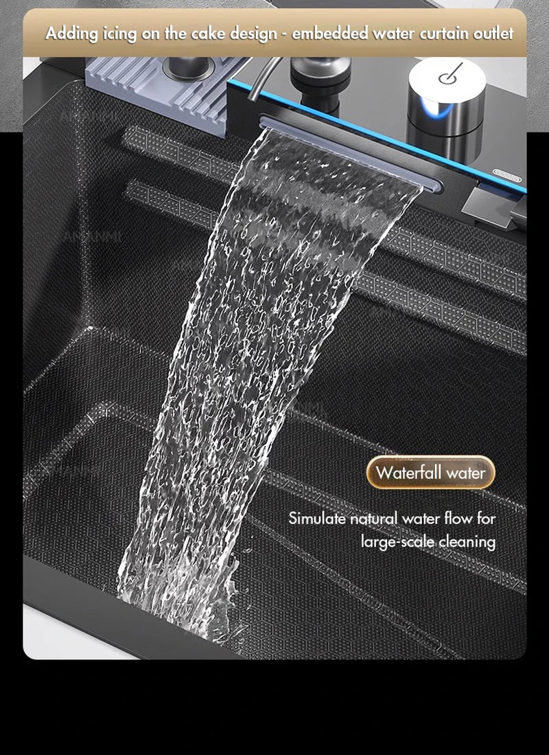 MYQualife 304 Stainless Steel Waterfall Kitchen Sink Digital Display Faucet