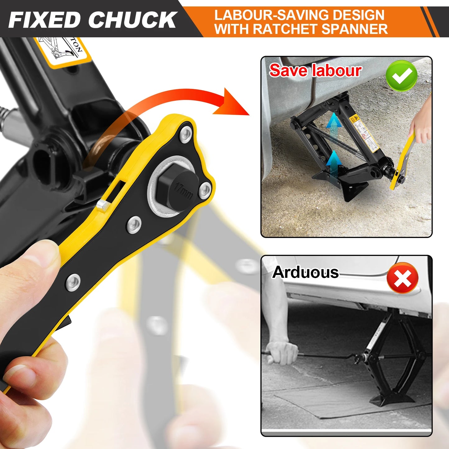 DayPlus 2 Ton Car Scissor Jack Emergency Crank Lift Stand