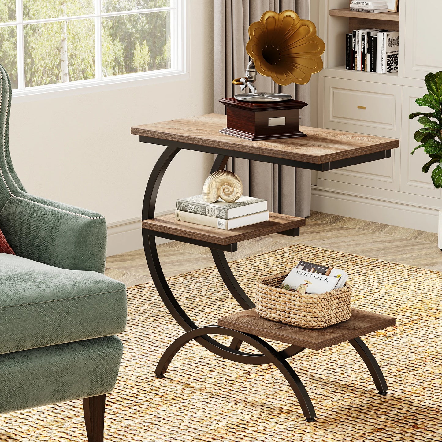 Tribesigns Industrial 3 Tier C Shaped End Table with Storage