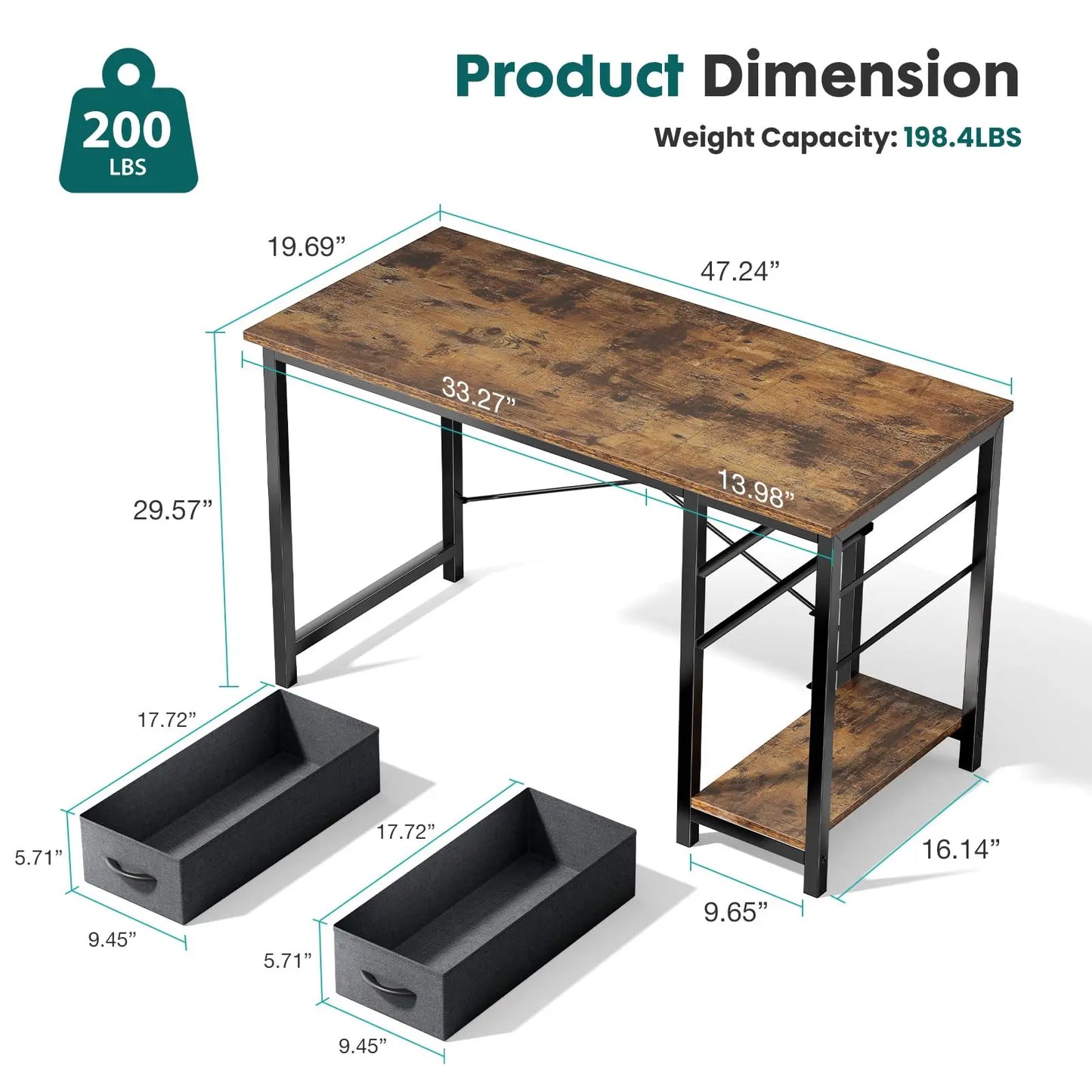 JHK Computer Desk With Adjustable Position Drawers For Study Office