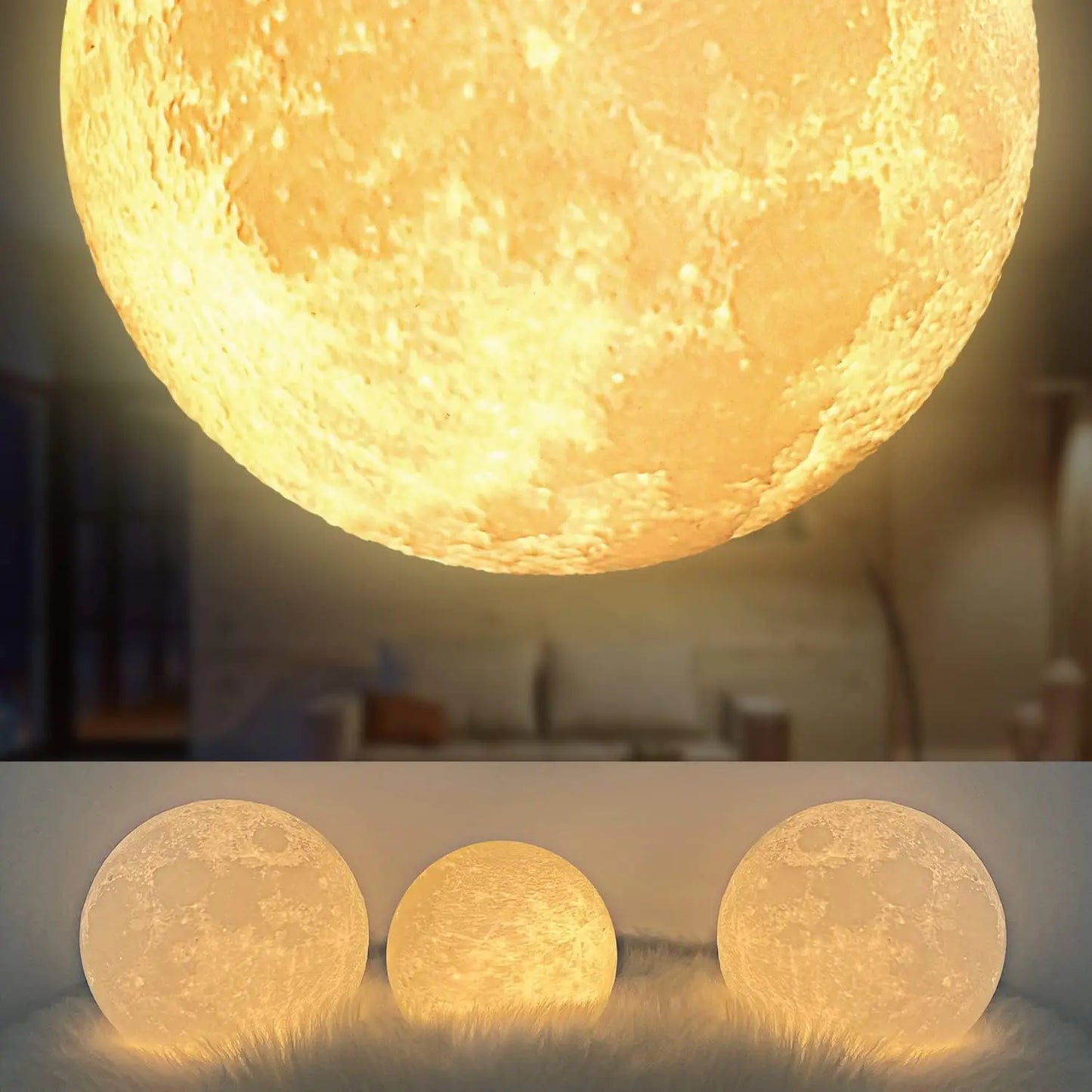 Mexllex Magnetic Floating Moon Lamp Wooden Base And 3 LEDs