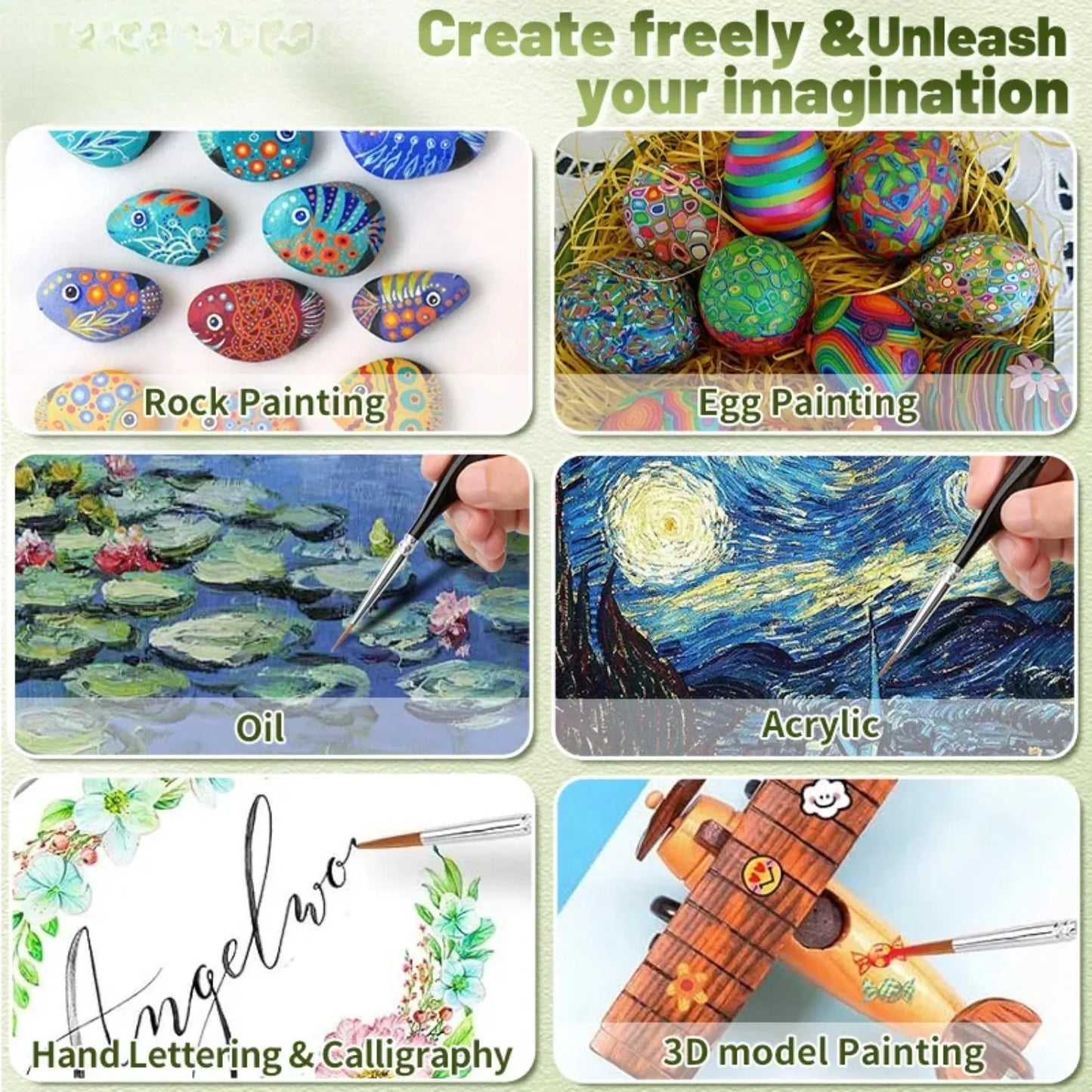 Fine Tip Nylon Paint Brush Set For Acrylic And Miniatures