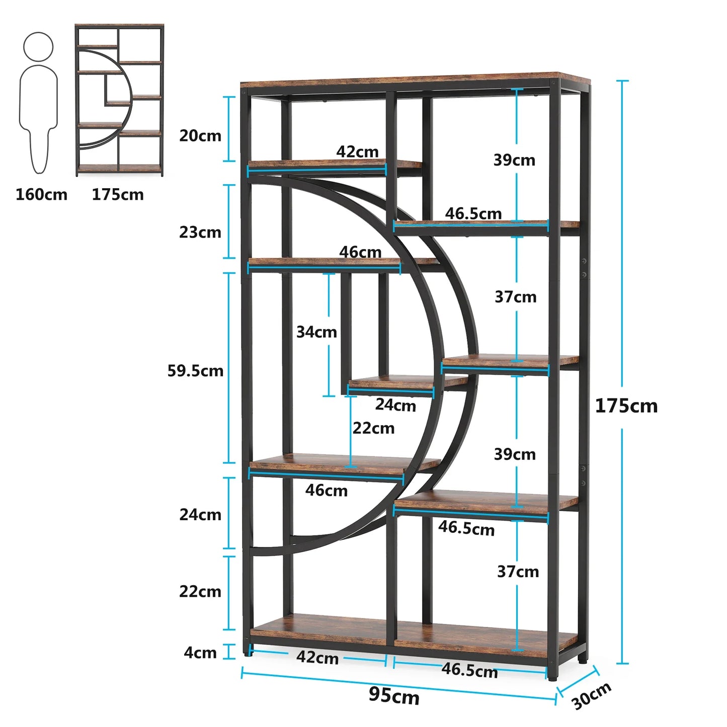 Tribesigns 5 Tier Industrial Bookshelf Etagere Freestanding Bookcase
