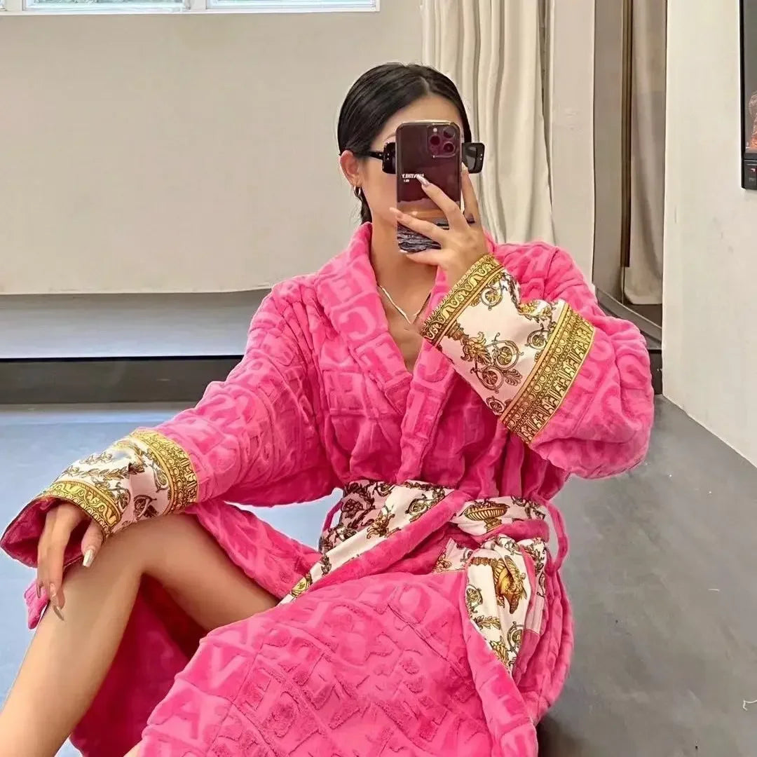 NONECN Fleece Bathrobe For Men And Women With Pockets