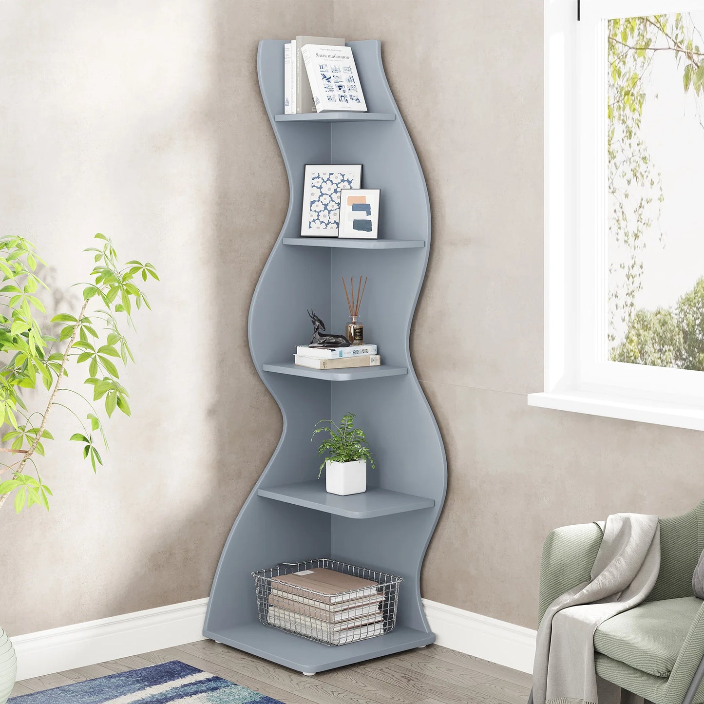 Tribesigns 5 Tier Corner Shelf Wall Bookshelf Plant Stand