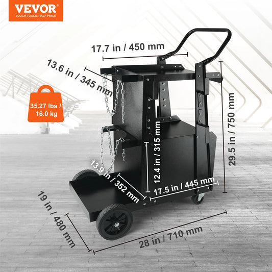 SucceBuy 2 Tier Welding Cart With 360 Degree Swivel Wheels
