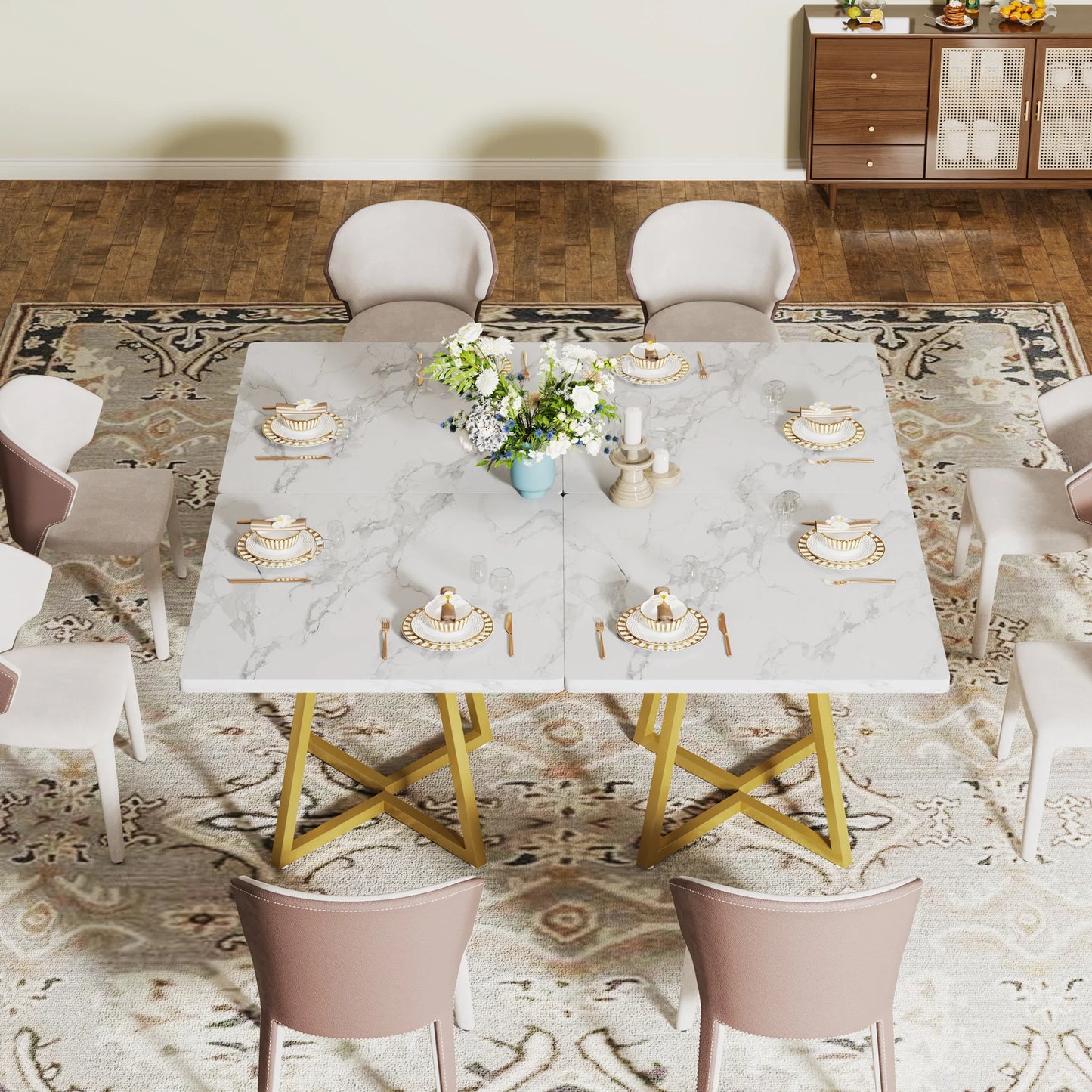 Tribesigns Square Dining Table For Four With Metal Base