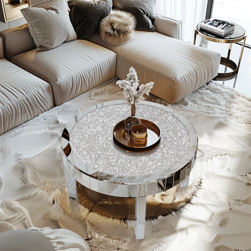 ARTLOGE Mirrored Round Coffee Table for Living Room