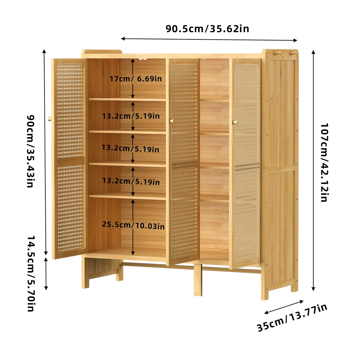Wisfor Bamboo Shoes Rack Organizer Cabinet With Doors Six-Tier