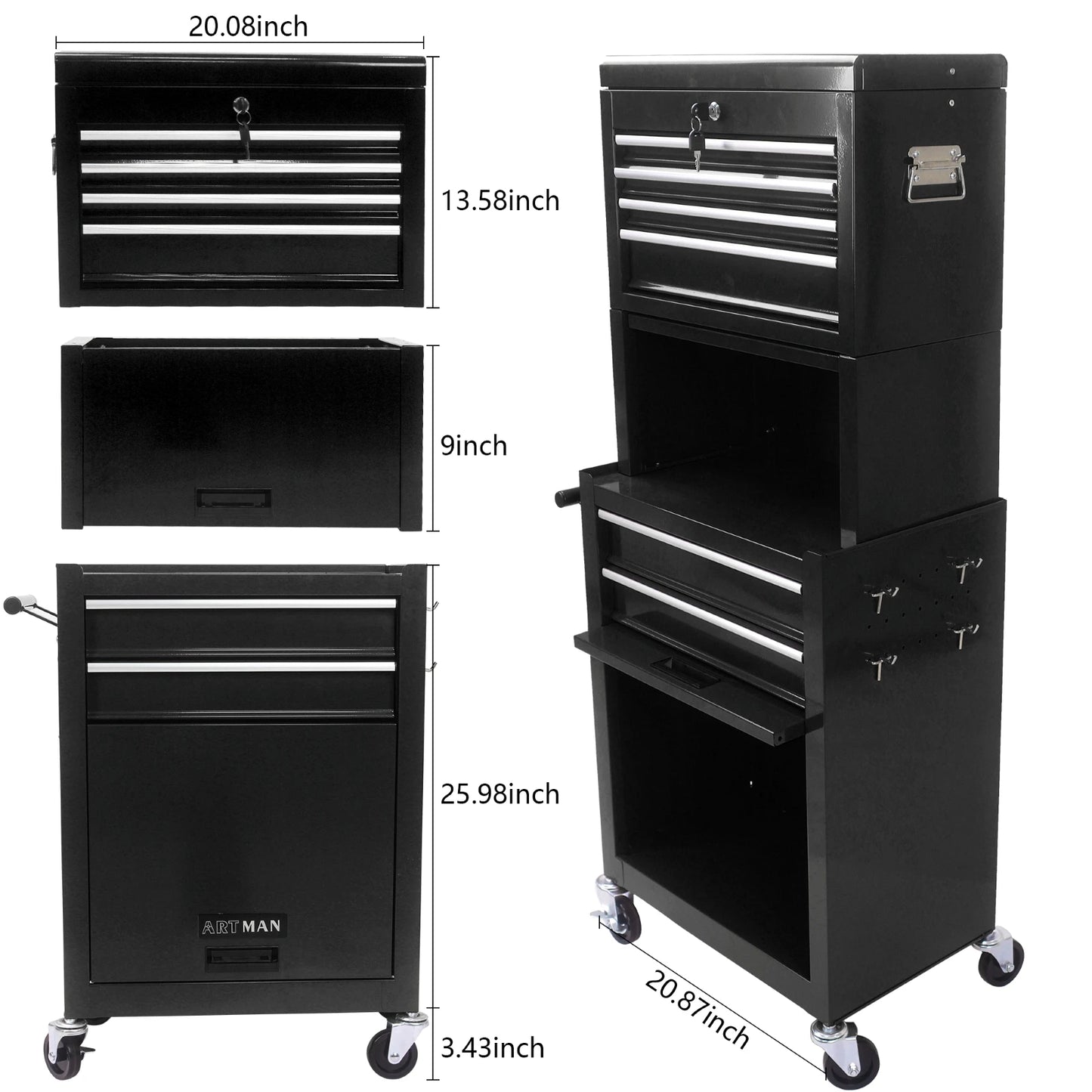 ARTMAN 6-Drawer Wheeled Tool Box Cabinet For Garages