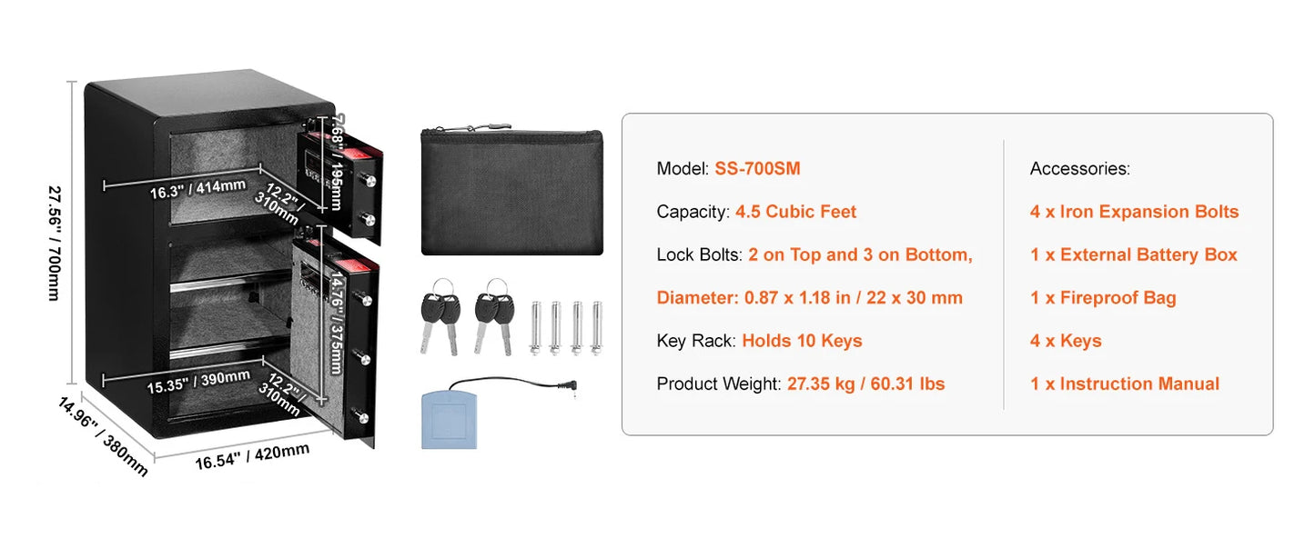 SucceBuy Safe Box with Key Lock Password and Fingerprint Access