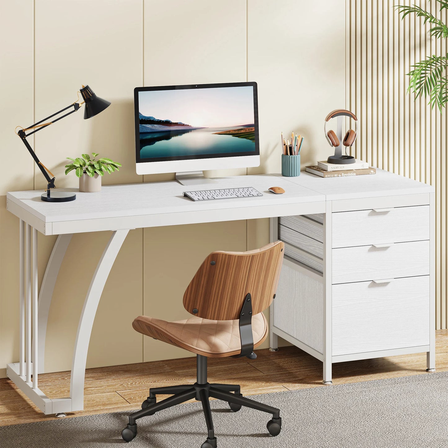 Tribesigns Industrial Computer Desk With 3 Drawers And Reversible Setup