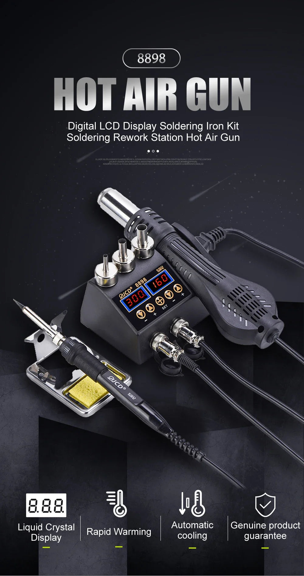 JCD 8898 750W Soldering Station 2 In 1 LCD Display Solder Tools
