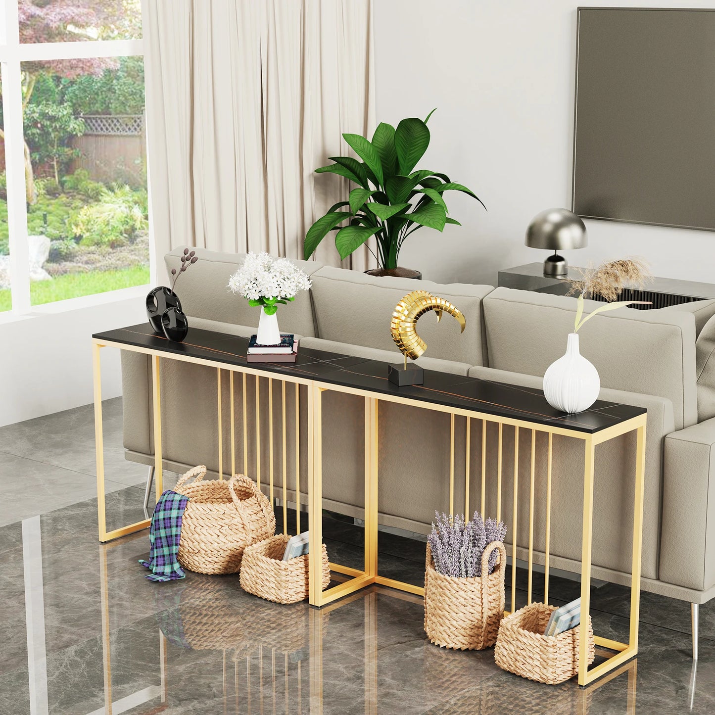BINGOPAW Minimalist Marble Console Table With Metal Frame