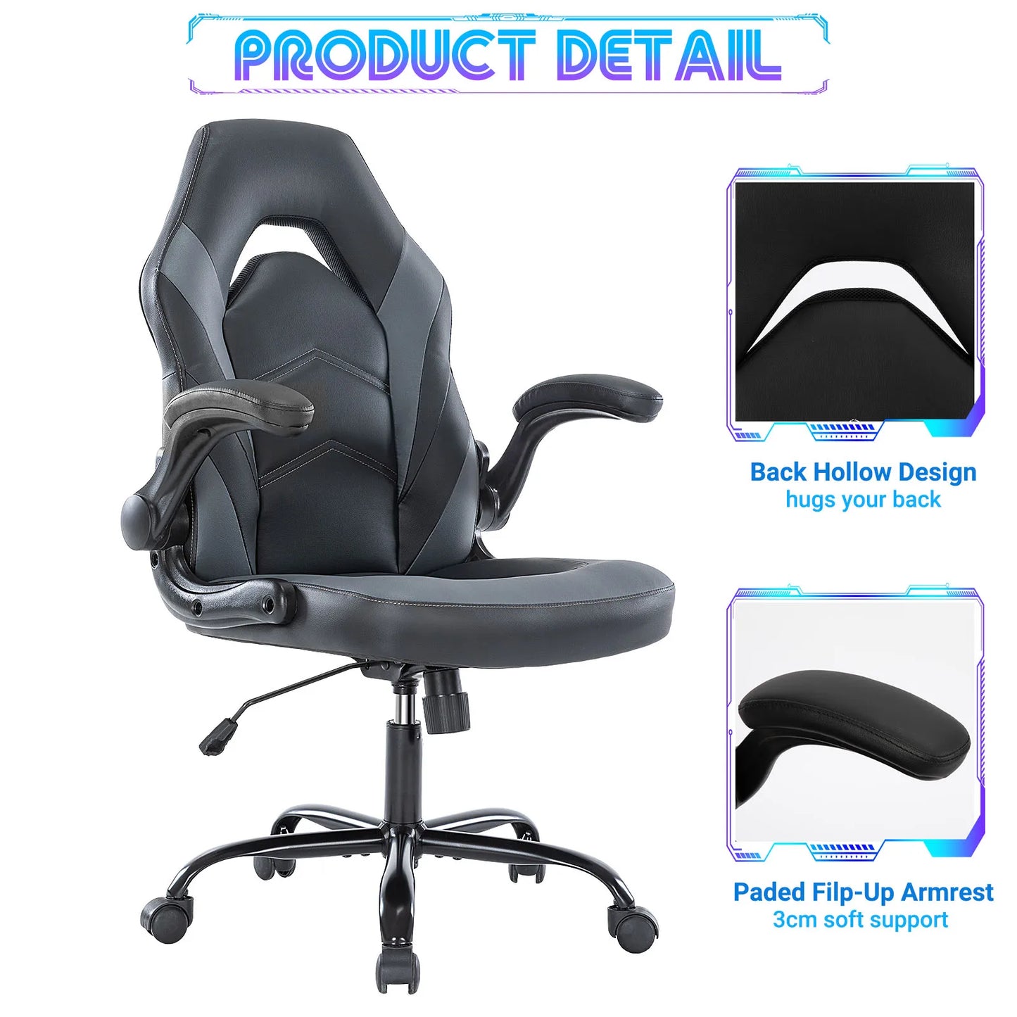JHK Ergonomic Office Chair With PU Leather Flip Up Armrests