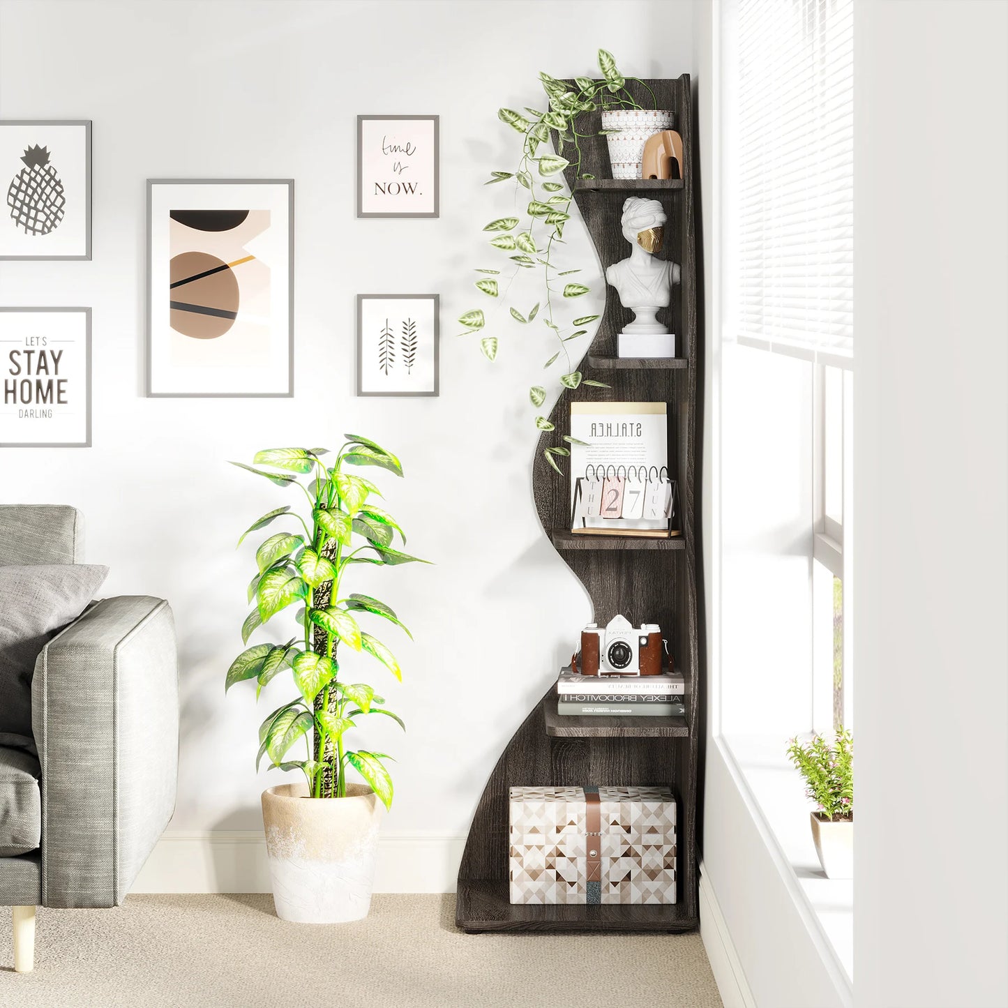 Tribesigns 5 Tier Corner Shelf Wall Bookshelf Plant Stand