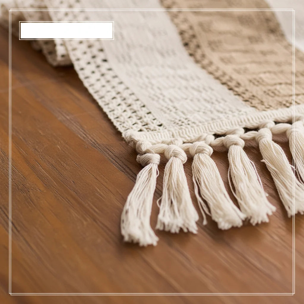 NONECN Fringed Table Runner Cotton Linen Dining Decor