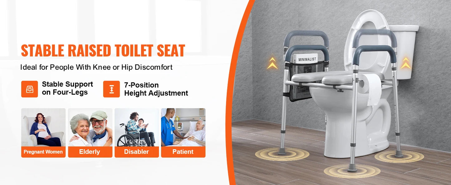 SucceBuy Raised Toilet Seat 7-Position Height Adjustment 19.3" - 25.2" 350lbs Weight Capacity with Comfort Padded Aluminum Frame