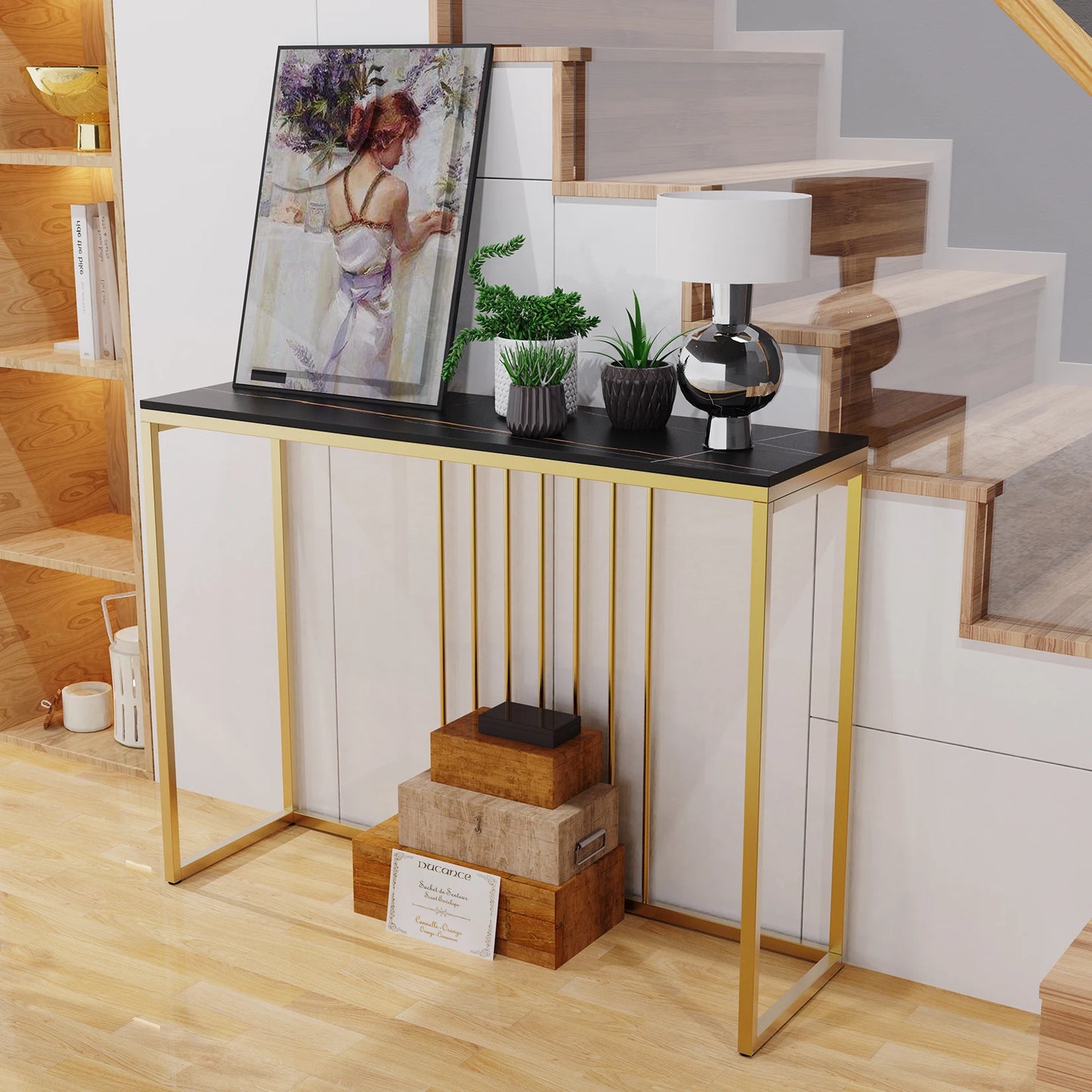 BINGOPAW Minimalist Marble Console Table With Metal Frame