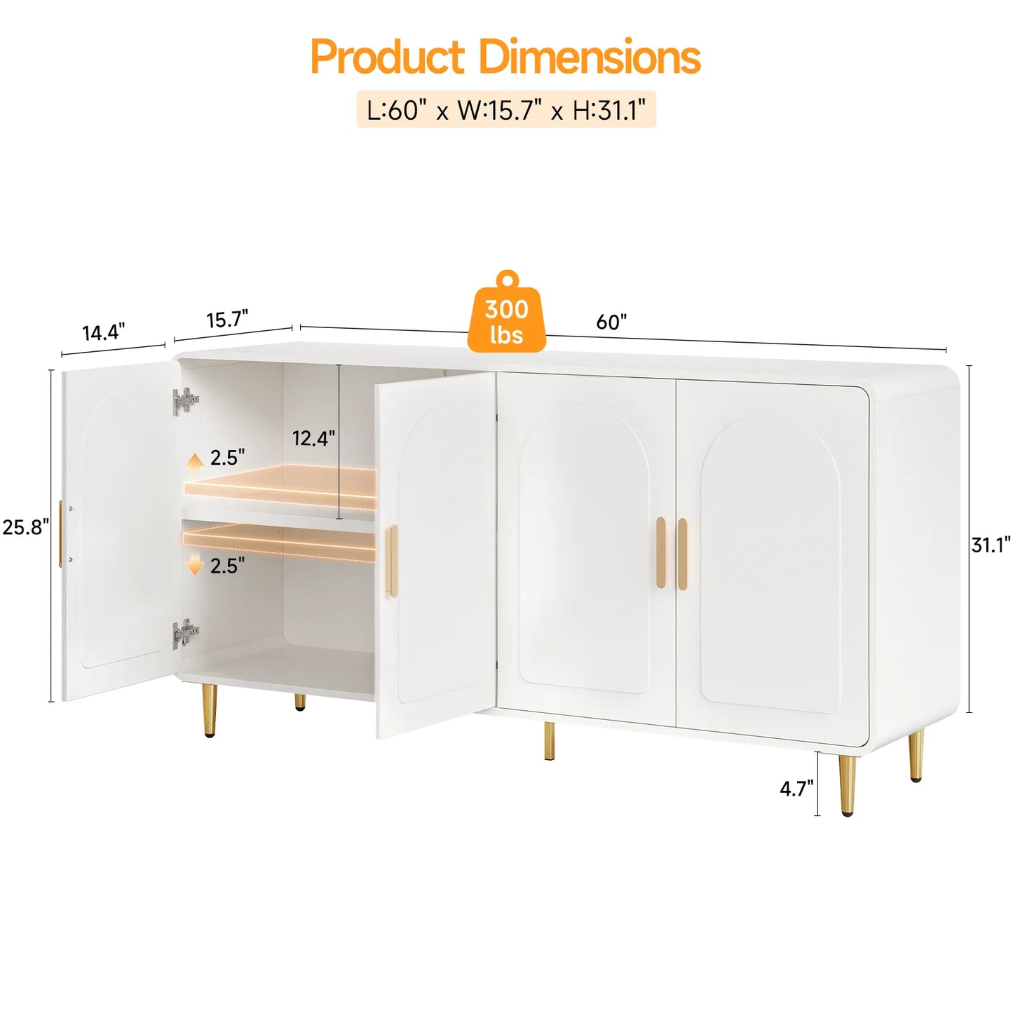 ONBRILL Modern Sideboard Buffet Cabinet With Storage And Shelves