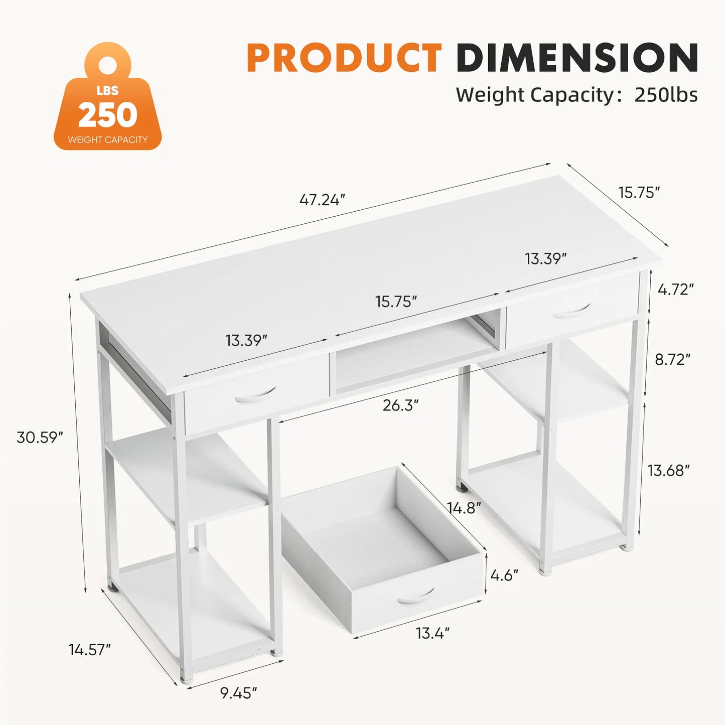 JHK Gaming Desk With Fabric Drawers Storage And Metal Frame
