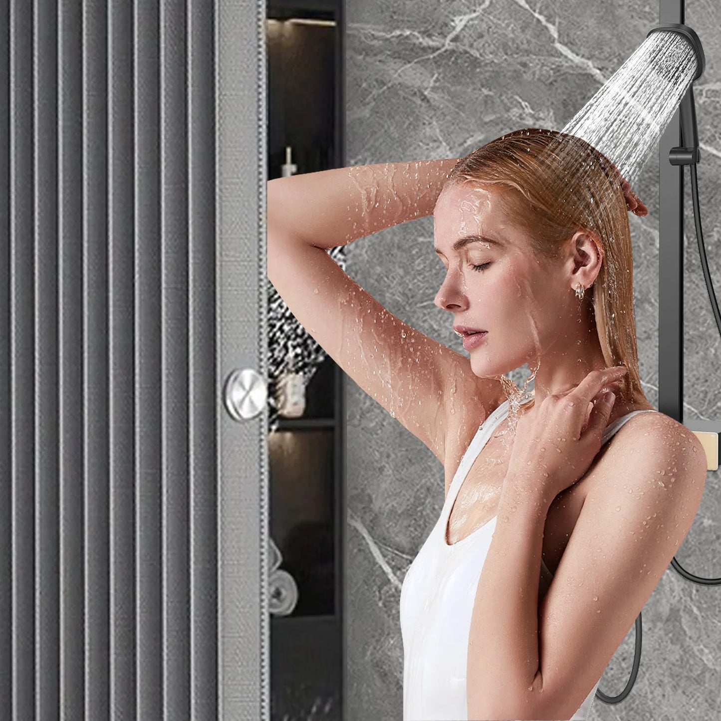 APWIKOGER Foldable Magnetic Shower Curtain Waterproof Bathroom Divider